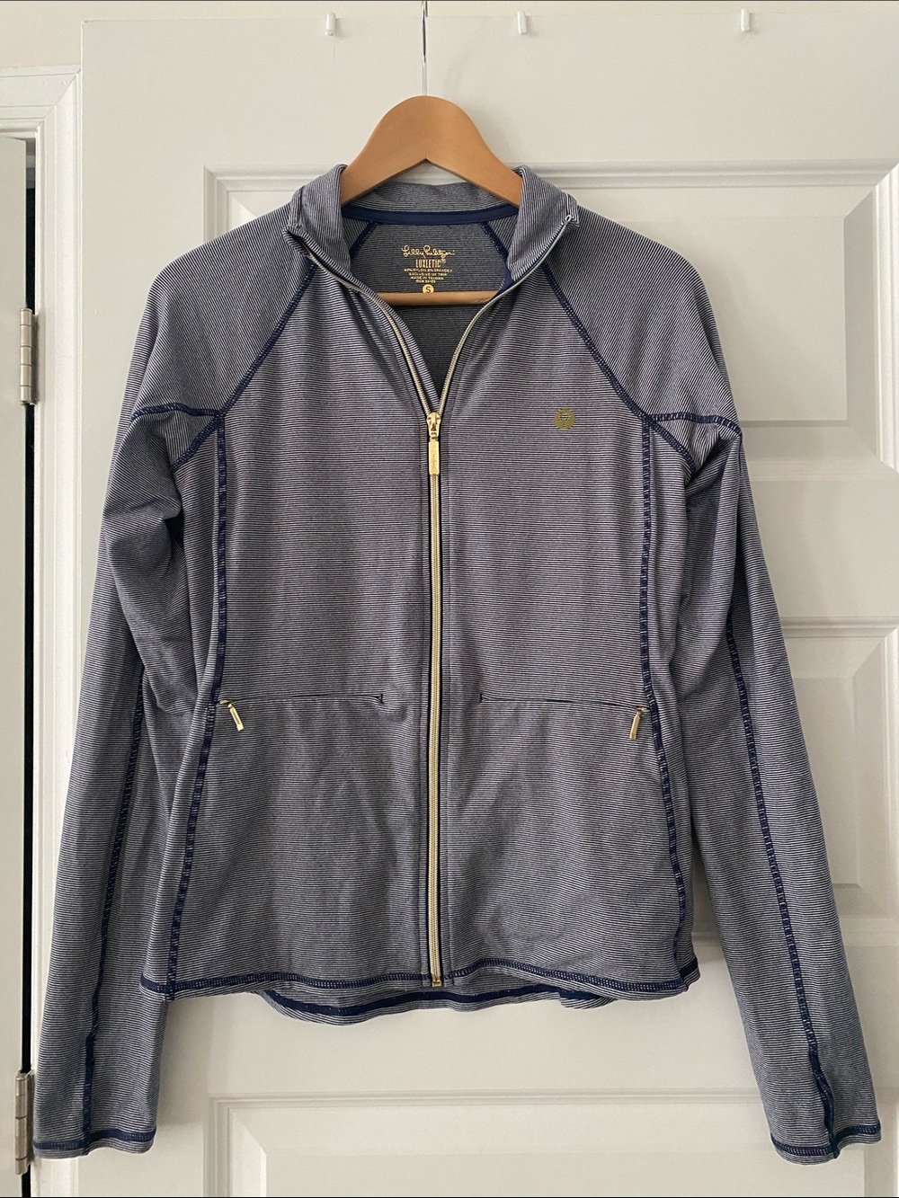 Lilly Pulitzer Heathered Slate Blur Gray Full-Zip Jacket with Gold Hardware